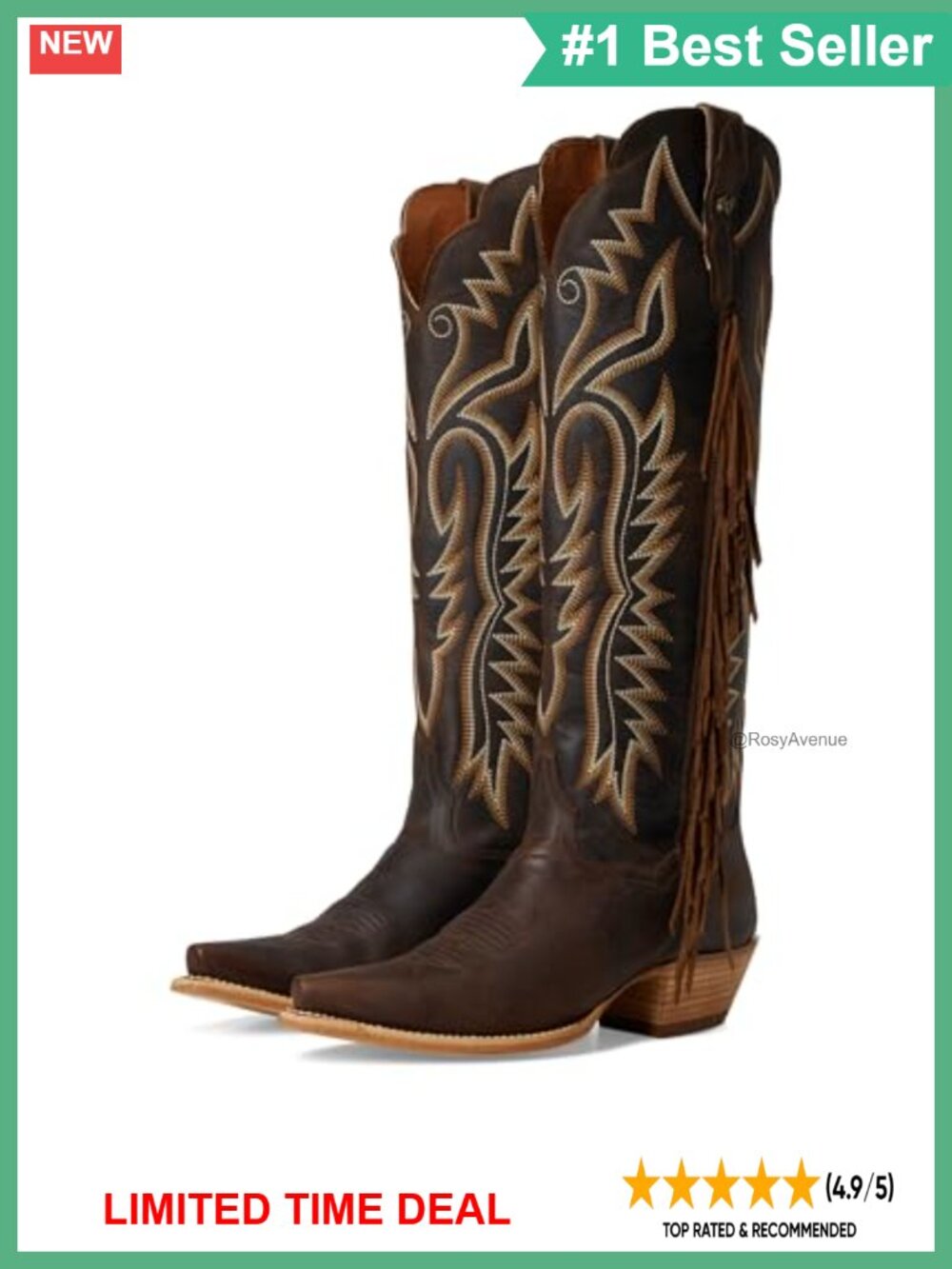 Dan Post Prairie Dancer Leather Over the Knee Fringe Boots Snip Toe Zip Casual